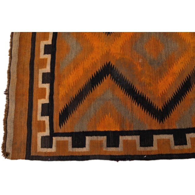 1960s Vintage Turkish Kilim Orange Handmade Tribal Wool Rug For Sale - Image 4 of 8