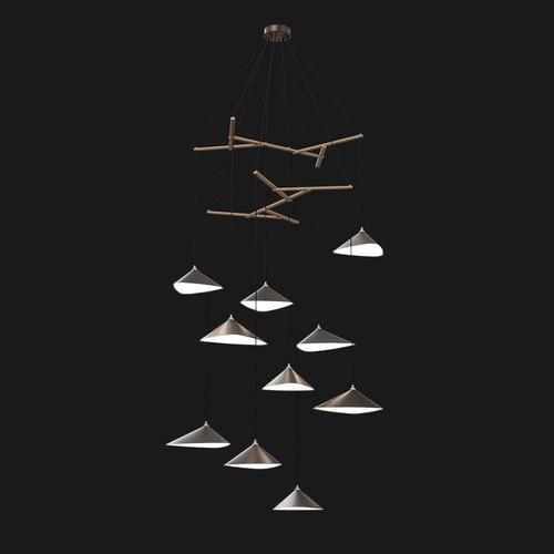 Emily v10 vertical chandelier in steel with dark bronze finish by moss objects. Dimensions: w 160 x d 160 x h 365 cm....
