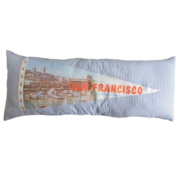 Handcrafted Custom San Francisco Pennant Flag Lumbar Pillow For Sale - Image 11 of 11
