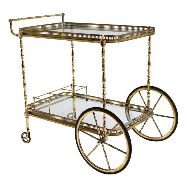 French Brass Bar Cart from Maison Baguès, 1950s For Sale
