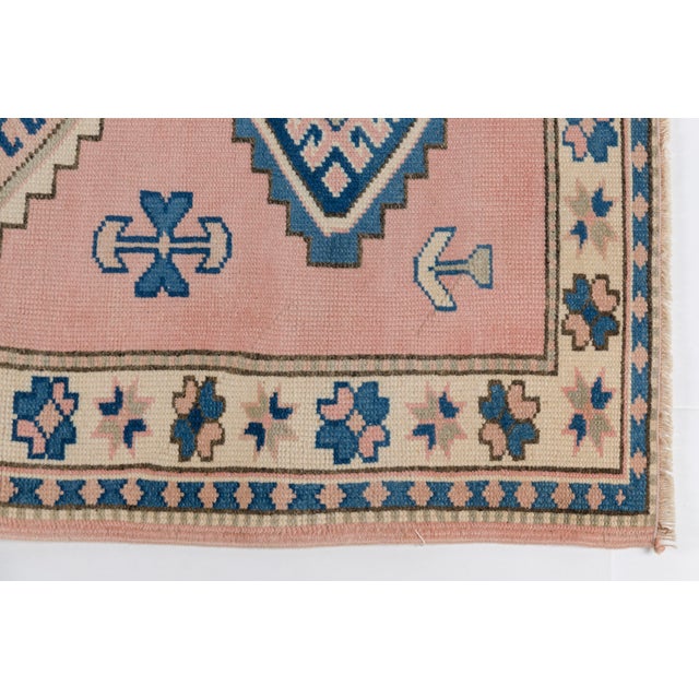Navy Blue 1960s Muted Terracotta & Navy Blue Medallion Rug, Hand-Knotted Wool Carpet For Sale - Image 8 of 10