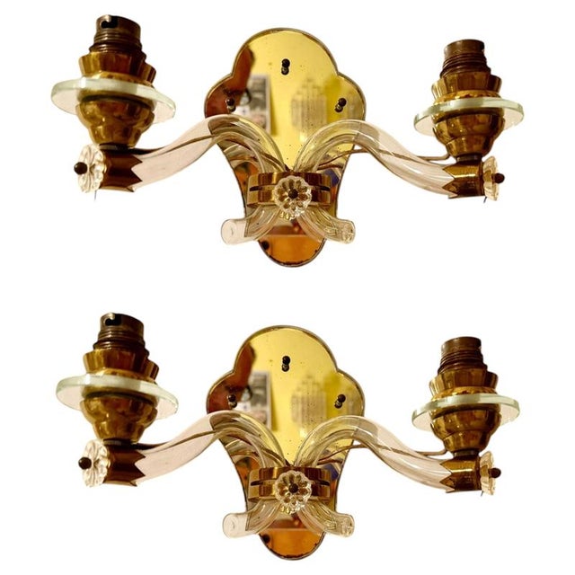 Art Deco French Crystal & Mirror Wall Sconces form Maison Baguès, Paris, 1945, Set of 2 For Sale - Image 9 of 9
