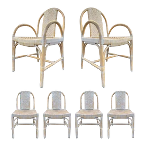 Woven Leather + Rattan Dining Chairs, Set of 6