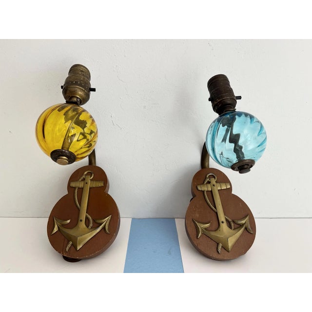 Nautical Glass Ball & Anchor Sconces - a Pair For Sale - Image 13 of 18