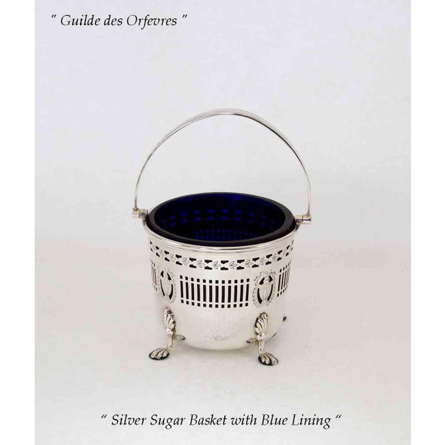 Ref. # IF 40926 Description : Silver Sugar Basket Pierced w/Blue Lining Pattern : Pierced - Size : D. 4 in. Electro Plated...