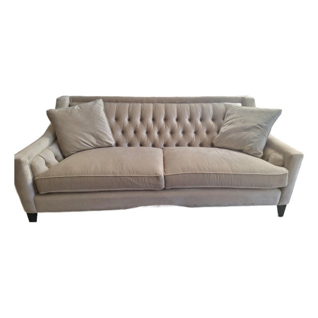 Contemporary Brushed Fabric Cream Colored Sofa For Sale
