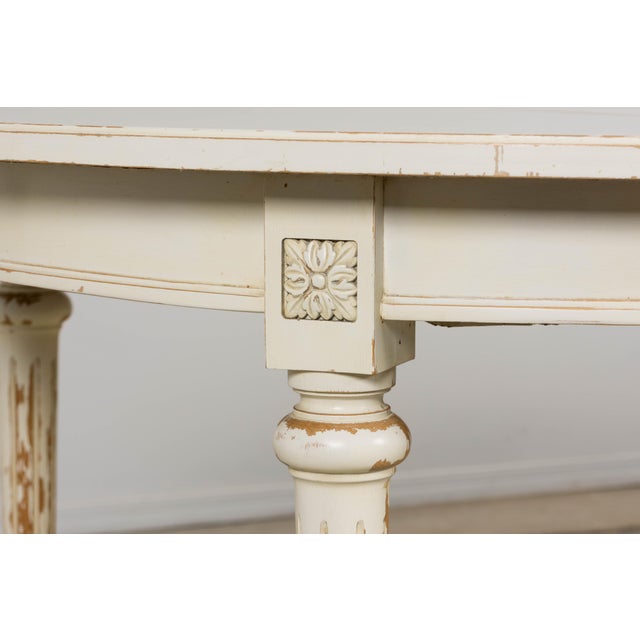 French Louis XVI Style Painted White Off-Round Extendable Dining Table For Sale - Image 16 of 18