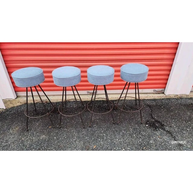 Mid-Century Modern 1950s Vintage Bar Stools With New Upholstery and Foam- Set of 4 For Sale - Image 4 of 4