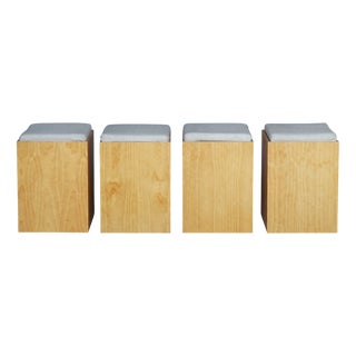 Vintage Plywood Stools with Grey Cushions, 1990s, Set of 4 For Sale