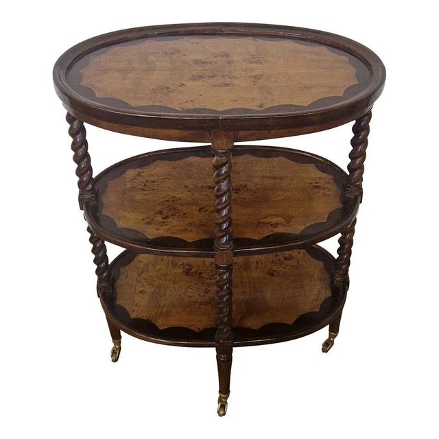 Walnut Tiered Lamp Table with Wheels, 1980s For Sale - Image 3 of 8