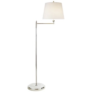 Thomas O'Brien by Visual Comfort Signature Paulo Floor Light in Polished Nickel with Linen Shade For Sale