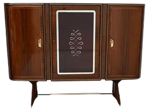Mid-Century Modern Italian Brass & Mahogany Bar Cabinet by Gio Ponti, 1950s