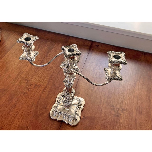 Pair Barker Ellis English Silver Plate Convertible Candelabra 3 Light Candlesticks Vintage For Sale - Image 4 of 9
