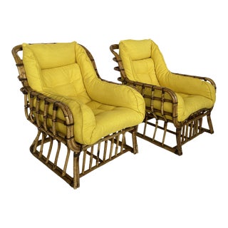 1970s Vintage Curve Design Rattan Chairs - a Pair For Sale