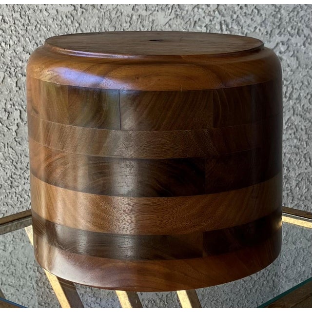 Circa 1970/1980 Sleek & Chic Walnut Wood Ice Bucket With Attached Insulated Glass Insert For Sale - Image 9 of 18