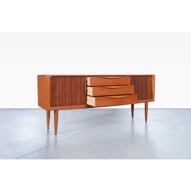 1960s 1960s Danish Modern Teak Tambour Door Credenza For Sale - Image 5 of 12