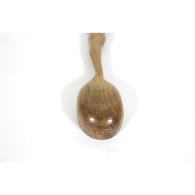 Early 20th Century Hand Carved Wood Spoon Folk Art Treen Welsh Love Spoon Calla Lily For Sale - Image 6 of 9