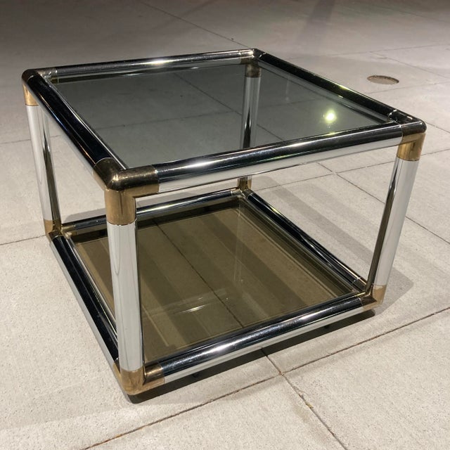 Postmodern Tubular Chrome & Tiered Glass End Table Manner of John Mascheroni for Mastercraft For Sale In Denver - Image 6 of 13