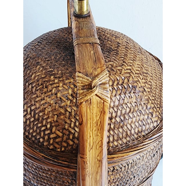 Vintage Chinese Rattan Woven Basket Table Lamp For Sale - Image 13 of 15