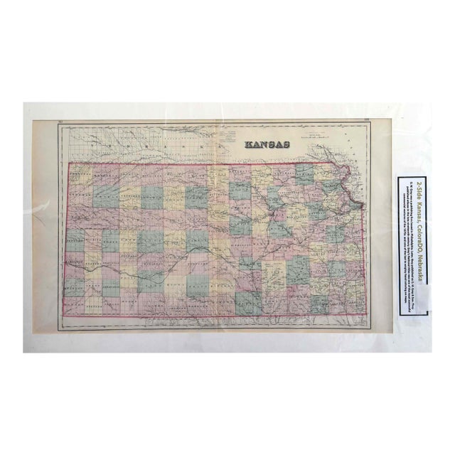 Antique 1870s g.w. Gray & Son Two-Sided Map: Kansas / Colorado & Nebraska (32 X 20") For Sale