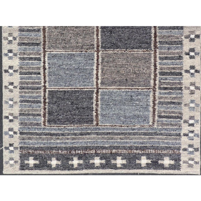 Modern Scandinavian/Swedish Design Rug in Blue, Charcoal, Gray and Cream. Keivan Woven Arts / rug RJK-26358-SHB-004-NU,...