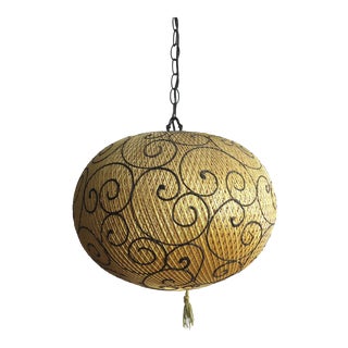 Mid-Century Gold & Black Swag Lamp For Sale