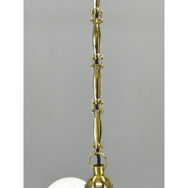 Art Deco Czech Brass Chandelier with Milk Glass Globes, 1930s For Sale - Image 8 of 13