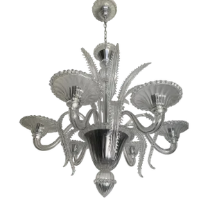 Venetian Transparent Murano Style Glass Chandelier With Ferns "Felci" Leaves
