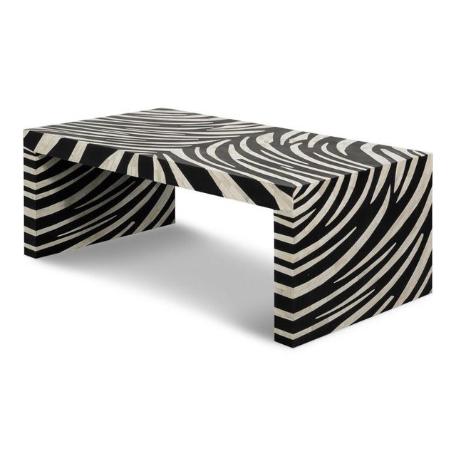 2020s Zebra Striped Bone Inlay Coffee Table with Waterfall Ends For Sale - Image 5 of 13