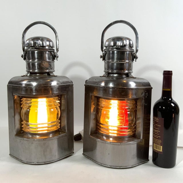 Traditional Polished Steel Port and Starboard Ship Lanterns For Sale - Image 3 of 8