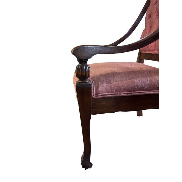 Antique Empire Style Walnut Armchairs With Pink Tufted Upholstery, a Pair For Sale - Image 9 of 12