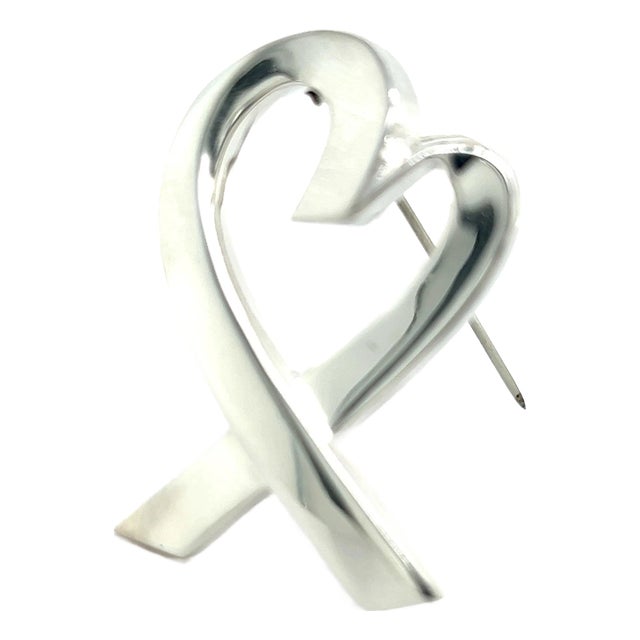 1990s Tiffany & Co Estate Heart Brooch Pin Sterling Silver By Paloma Picasso For Sale
