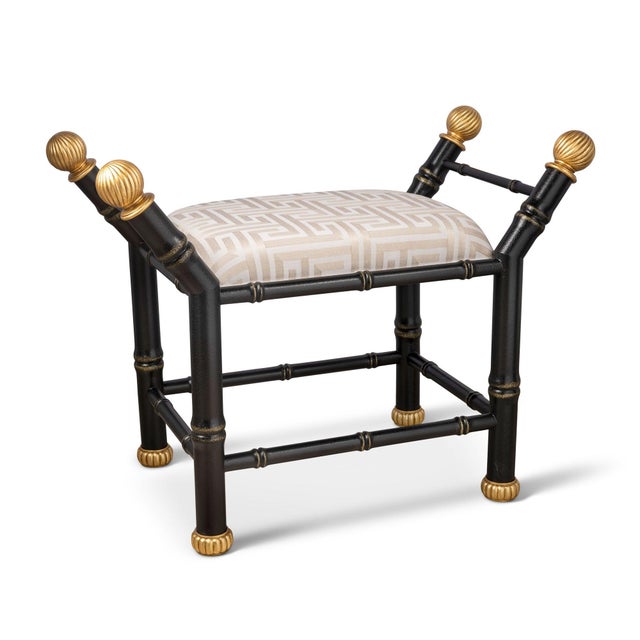 Boca Black Paros Greek Key Bamboo Bench For Sale In Chicago - Image 6 of 6