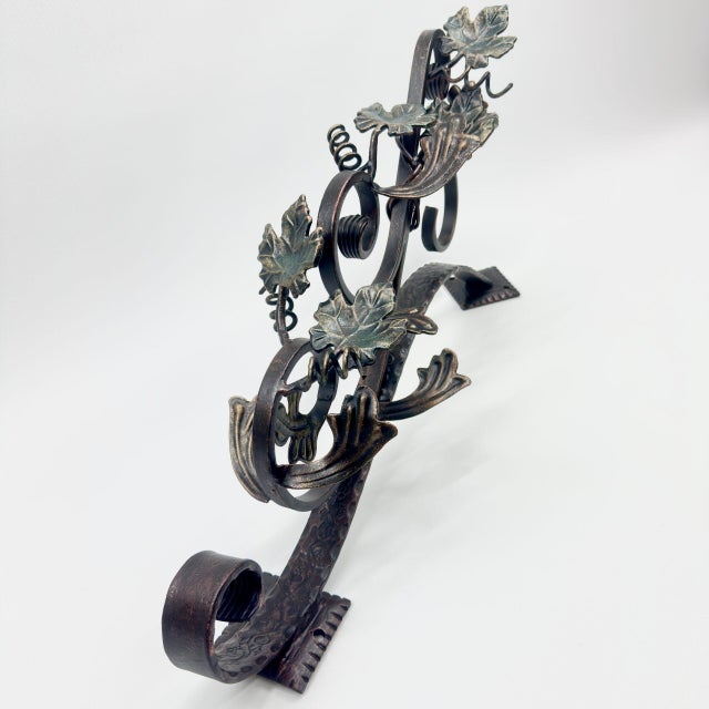Art Deco Hand Forged Iron Wall Art Scroll (54cm) Antique Copper & Green Patina Grapevine Motif For Sale - Image 3 of 17