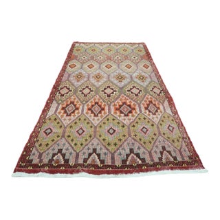 1960's Embroidered Turkish Kilim - 65"x115" For Sale