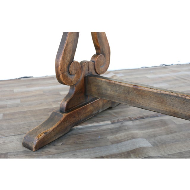 1940s French Oak Farmhouse Dining Table | Antique Rustic Trestle Base | Provincial Country For Sale - Image 12 of 14