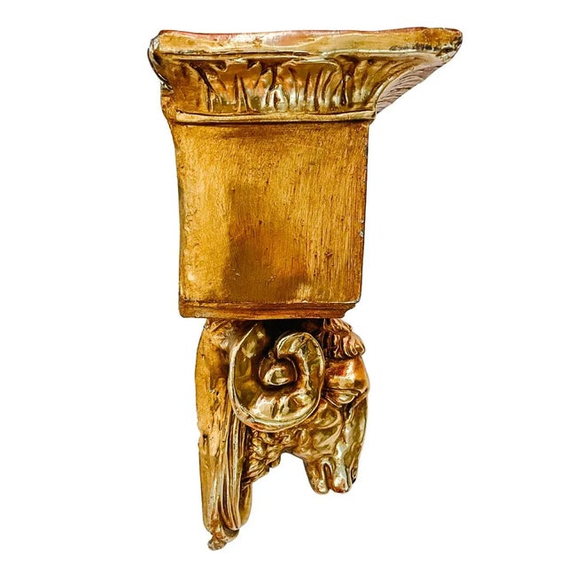 Large Mid-Century Gold Plaster Ram Head Wall Pocket Planter For Sale - Image 4 of 10