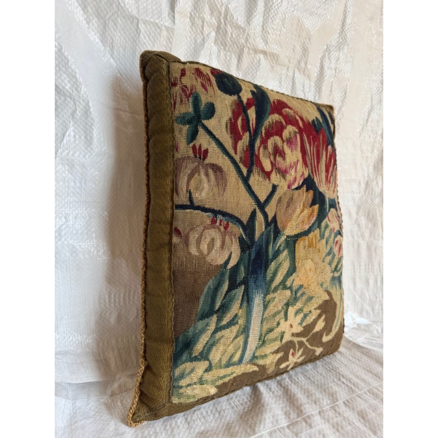 Baroque Early 17th Century Brussels Silk & Wool Tapestry Pillow With Floral Motif Circa 1600 For Sale - Image 3 of 4