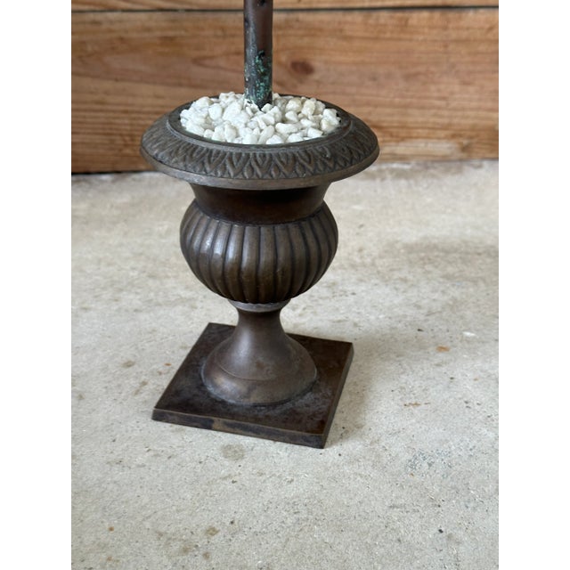 Mid 20th Century Vintage Verdigris Metal Palm Tree Sculpture in Classical Urn For Sale - Image 5 of 11