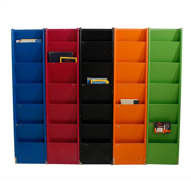 Wood Set of 5 Peter Pepper Multicolored Tall Hanging Magazine / File Organizers For Sale - Image 7 of 8