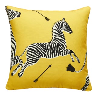 Scalamandre 22" x 22" Zebras Outdoor Pillow in Yellow For Sale