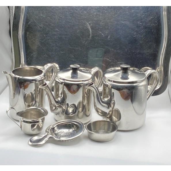 Contemporary Besozzi Y Garcia 6-Piece Stainless Steel Coffee and Tea Set With Added Stainless Steel Tray - 7 pcs For Sale - Image 3 of 16