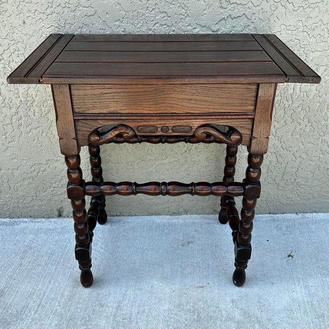 19th Century Antique 1800s English Bobbin Leg Oak Accent/Side Table For Sale - Image 5 of 12