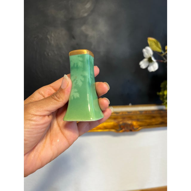 1930s Pickard China Green and Gold Salt & Pepper Shakers, Set of 2 For Sale - Image 11 of 12