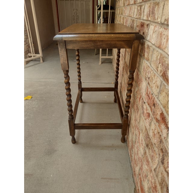 Vintage English Jacobean Revival Oak Barley Twist Side Table For Sale In Santa Fe - Image 6 of 7
