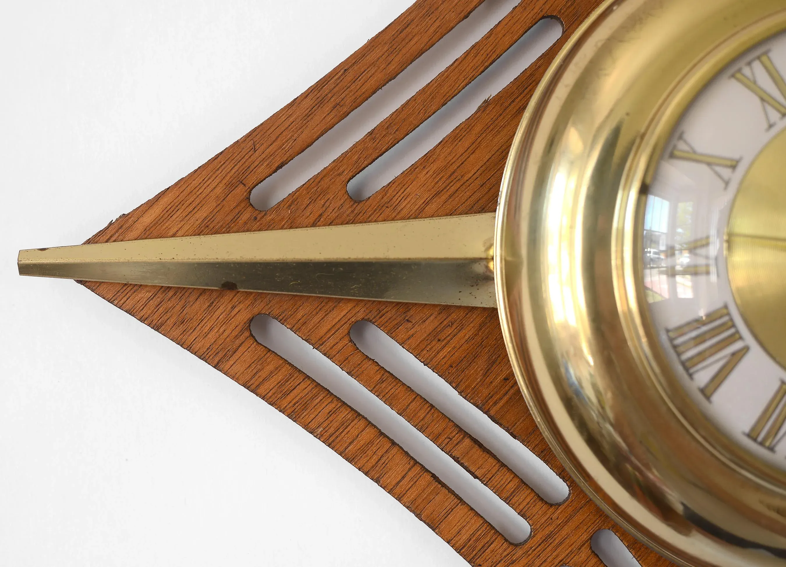 1950s United Mid Century Laminated Teak & Brass Diamond-Shaped