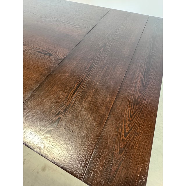 Late 20th Century Ebonized Oak Extension Dining Table With Lattice Pedestal Base For Sale - Image 11 of 13