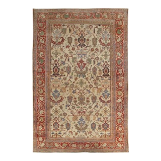 Antique Persian Sultanabad Carpet Ivory, Red, Light Blue, and Green For Sale
