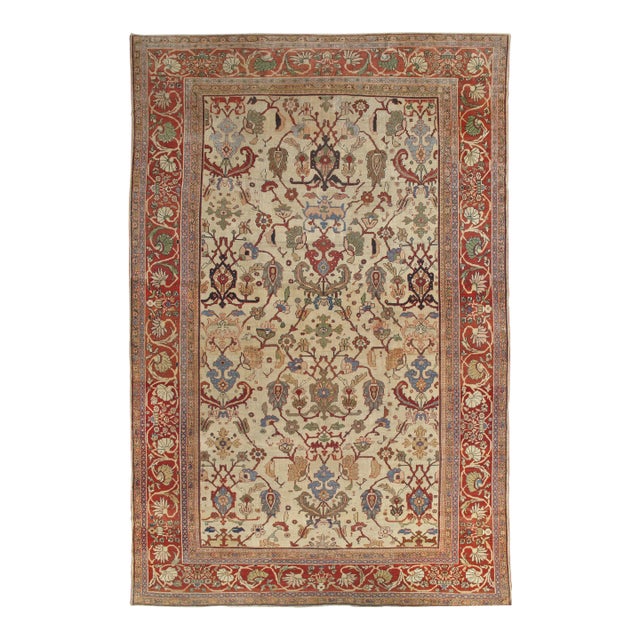 Antique Persian Sultanabad Carpet Ivory, Red, Light Blue, and Green For Sale
