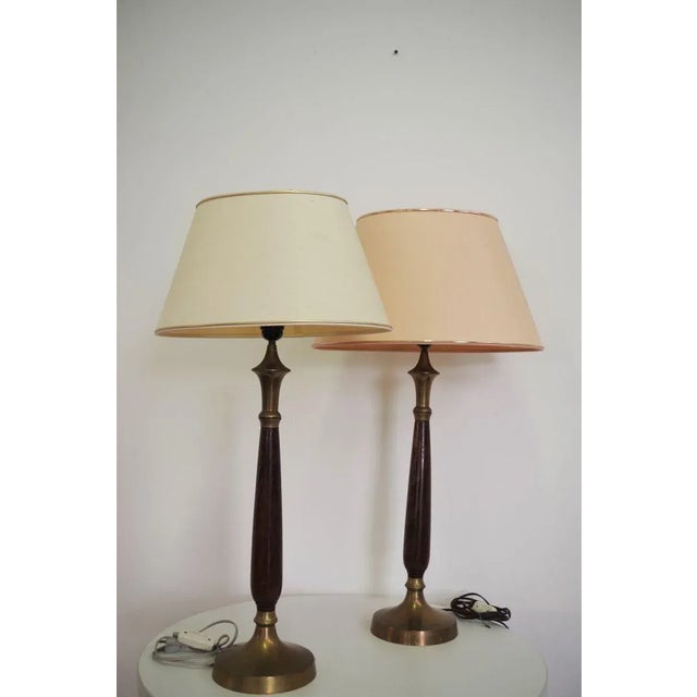 Mahogany, Brass & Cotton Hats Tale Lamps from Abat Jour, 1950s, Set of 2 For Sale - Image 15 of 18